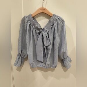 Renée Blue & White Striped Bow-Tie Blouse – Size S